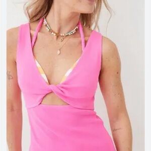 Aerie Size XL Pink Reversible Knit Ribbed Mini Dress Knot Beach Sporty